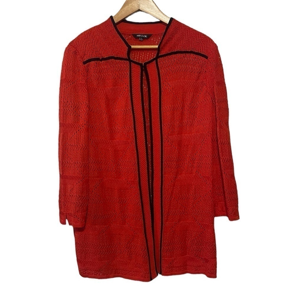 Mislook Women's Cardigan Jacket red black Trim Open Front colorblock